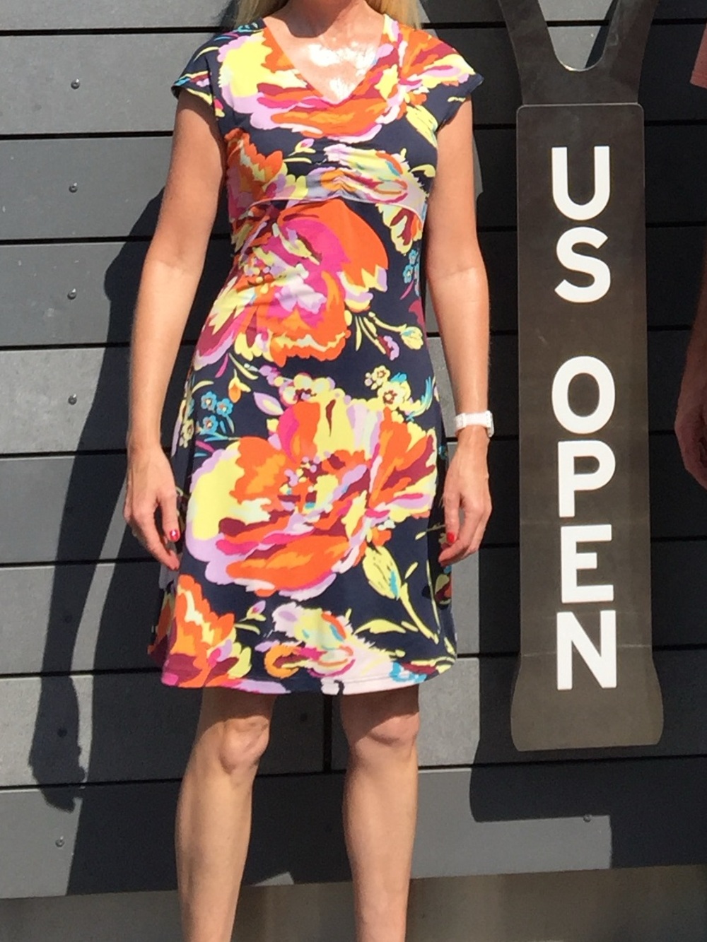 Title 9 Navy Floral Midi Dress with Orange, Pink & Yellow